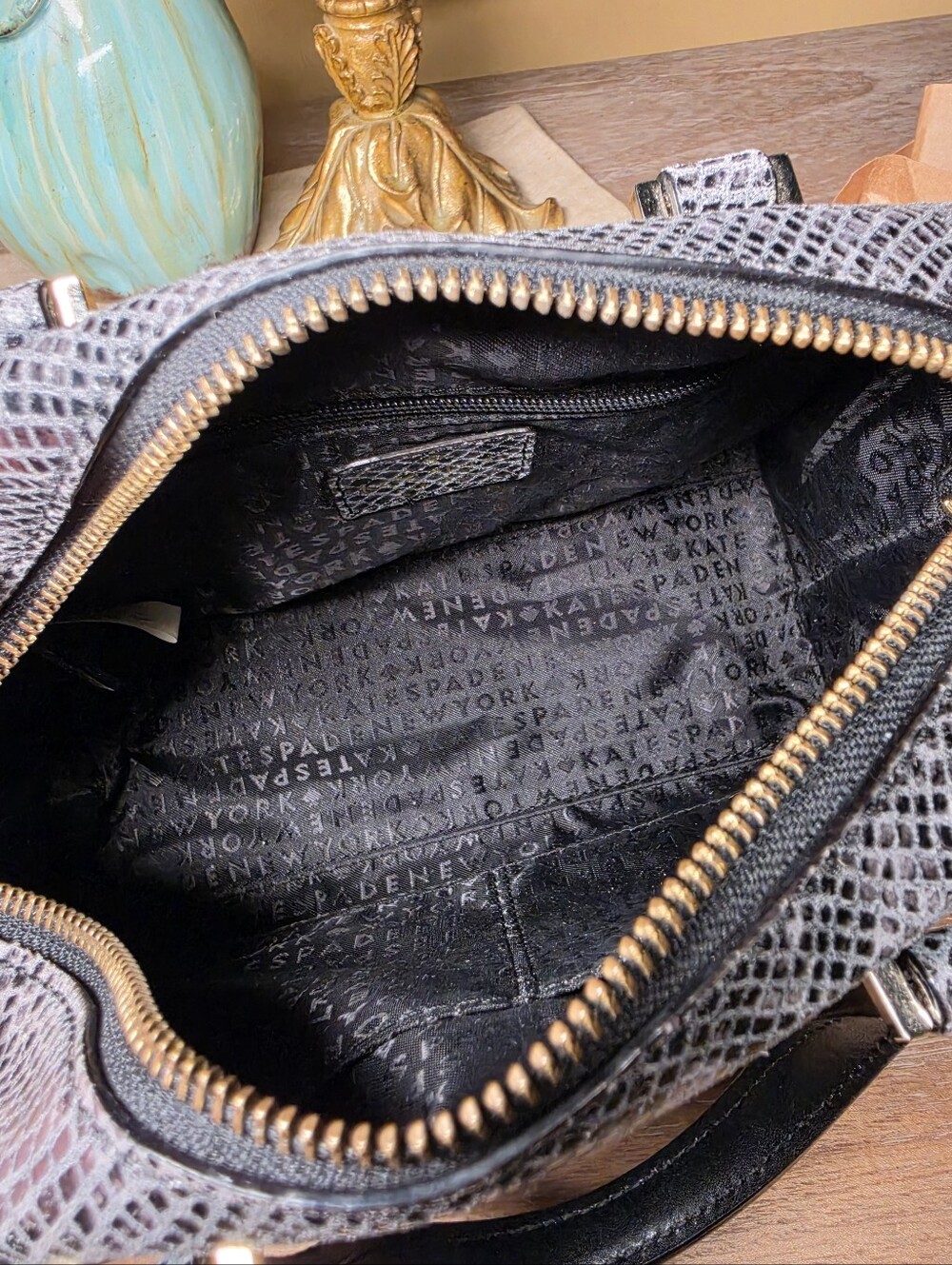 kate spade Gray Python-Embossed Leather Crossbody Satchel NWOT (Retail $398) - Picture 13 of 15